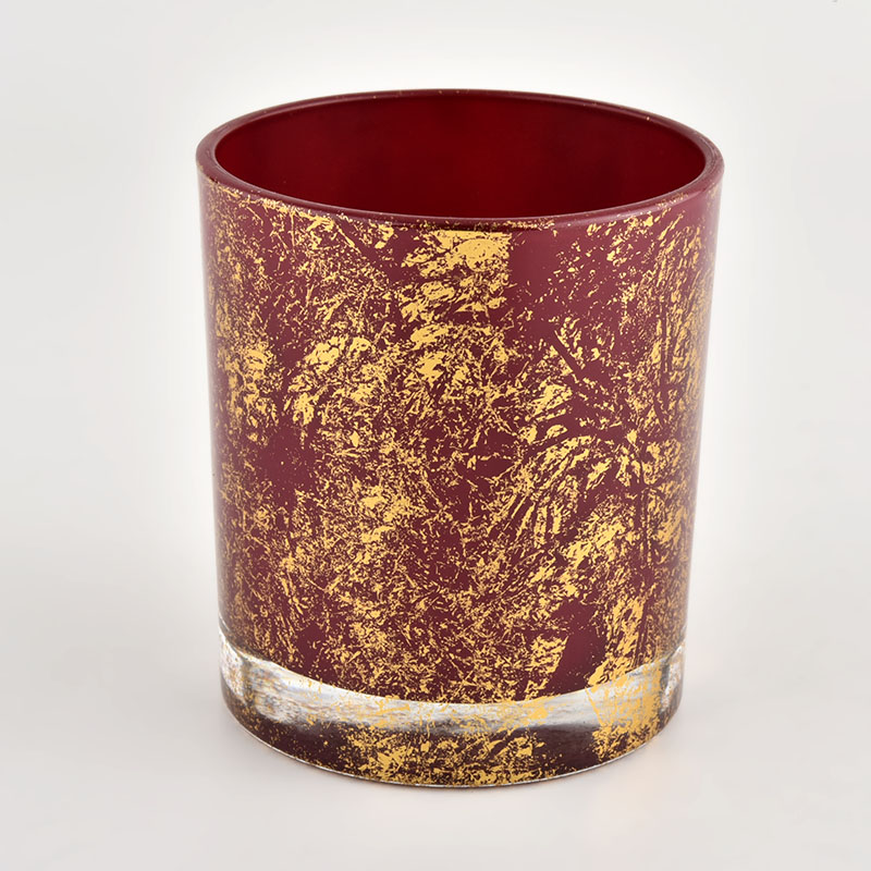 Luxury customized gold printing dust and red glass candle jar Luxury customized gold printing dust and red glass candle jar