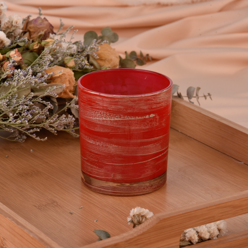 Luxury interior spray red glass candle jar for home decoration