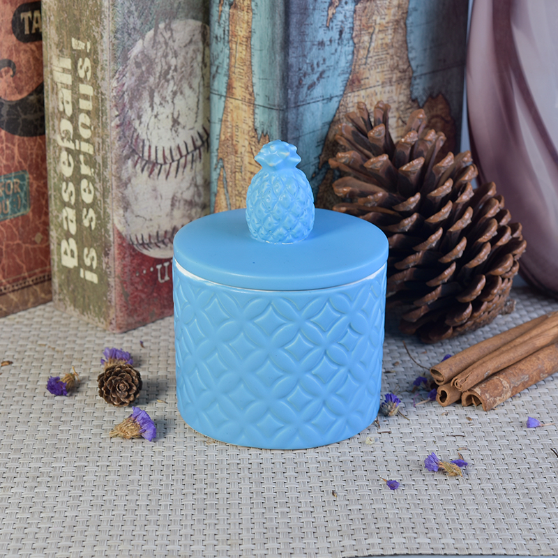 Hot sale spray blue ceramic candle holder with lids Hot sale spray blue ceramic candle holder with lids