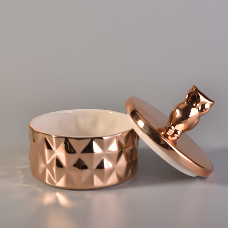 rose gold plating ceramic candle jar with owl shape lid rose gold plating ceramic candle jar with owl shape lid