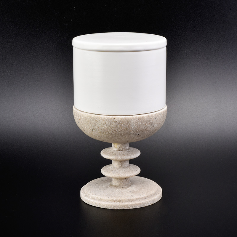 High quality white ceramic candle jar with lid pure decoration