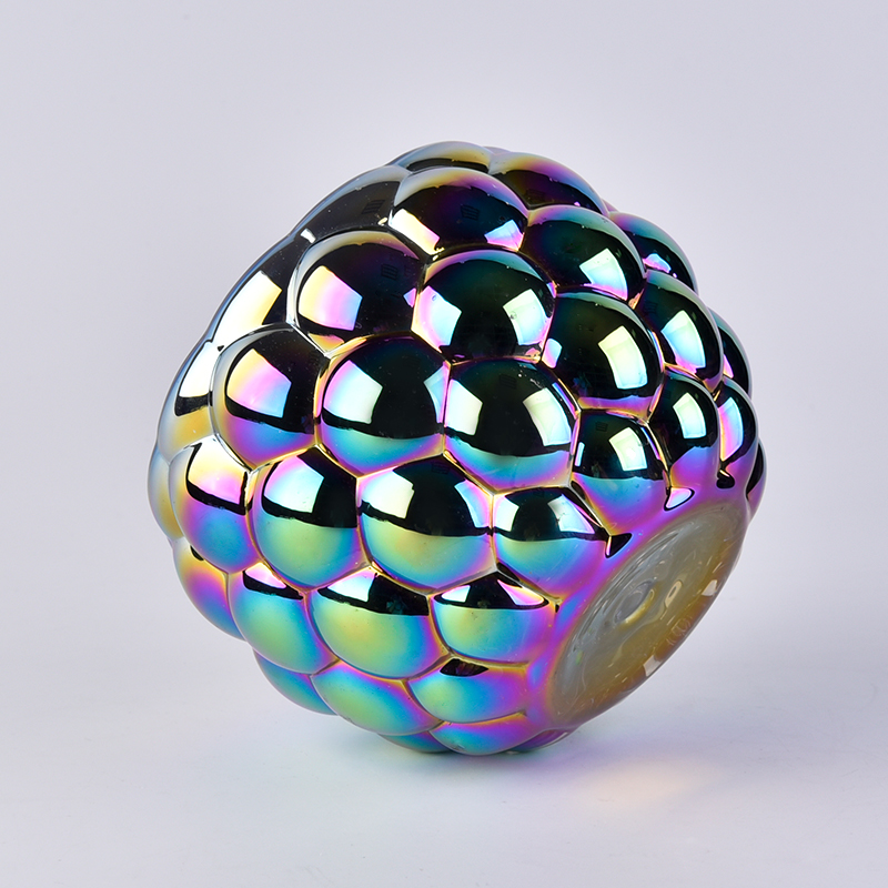 Shining iridescent round glass candle holder