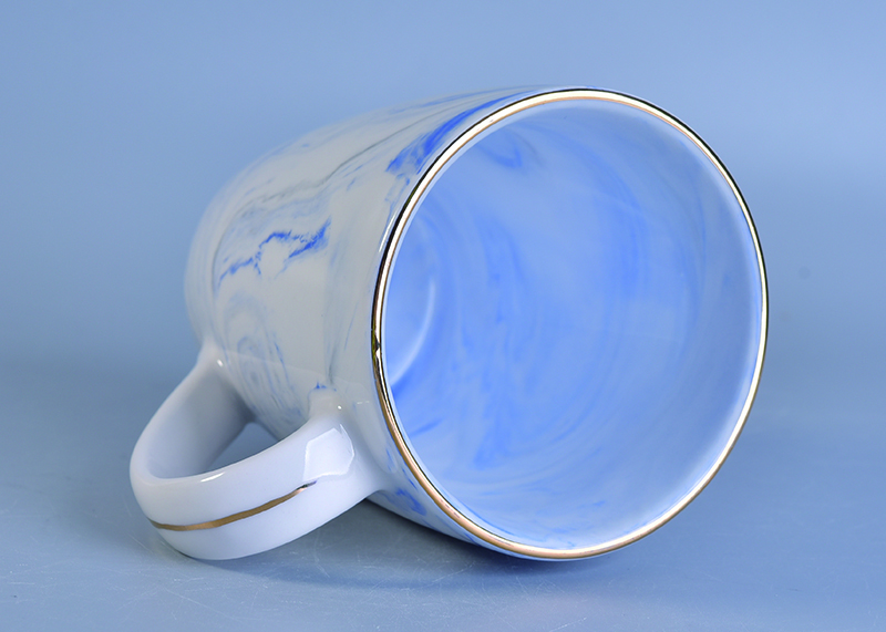 Marbled texture natural style ceramic water milk cup blue