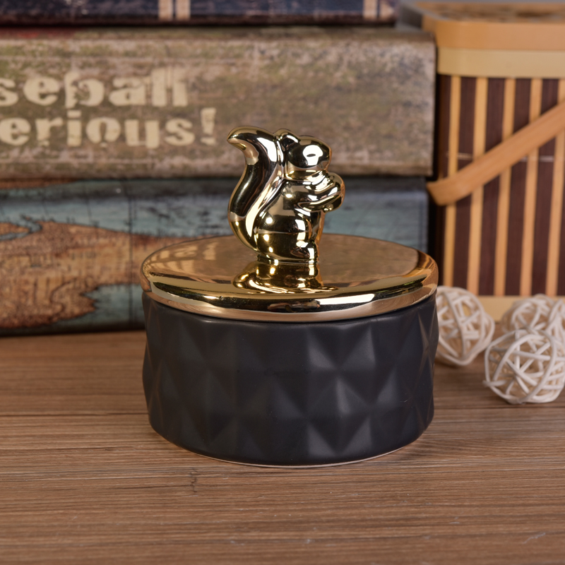 matte black ceramic candle jar with glossy squirrel lid matte black ceramic candle jar with glossy squirrel lid
