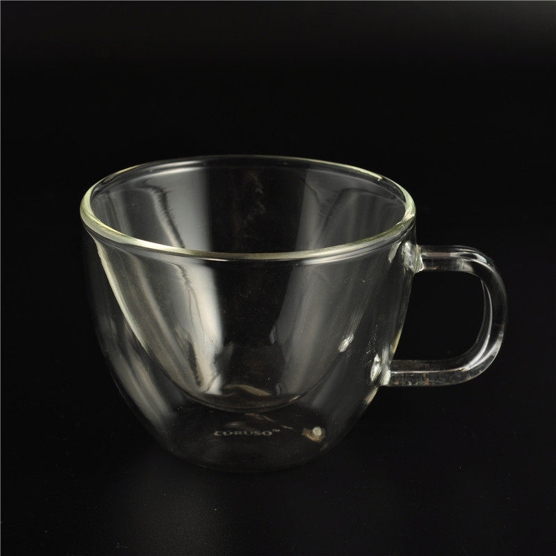 Double Wall Drinking Glassware Borosilicate Glass Mugs With Handle