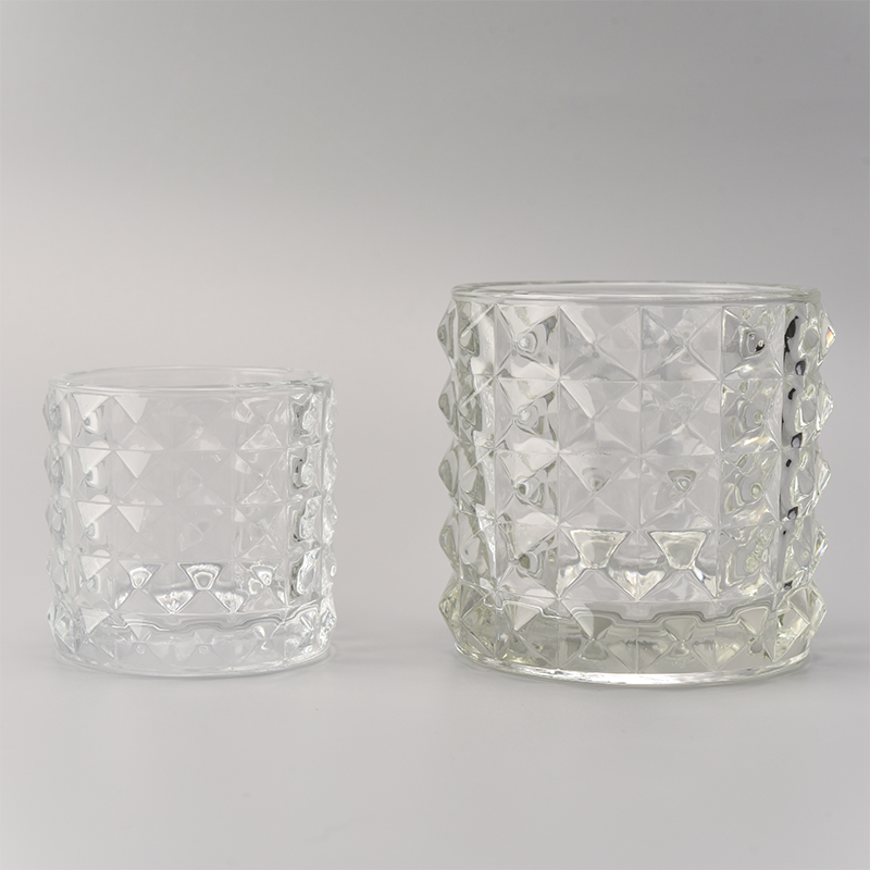 Embossed diamond glass candle holder jar home decoration wholesales