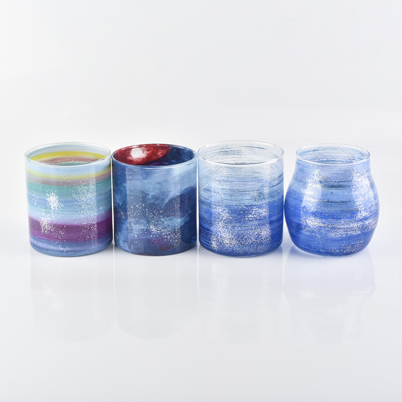 Luxury New artificial hand-painted 500ml glass candle jar home decoration