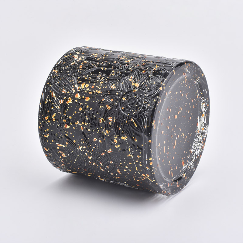 Black Cylinder Candle Holder With Gold Decoration