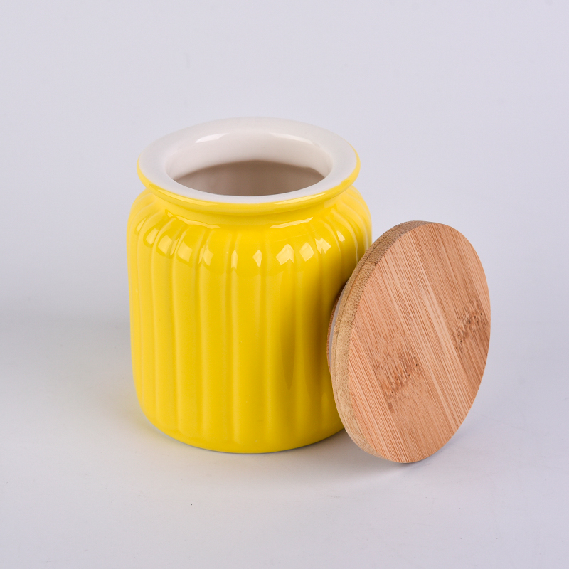 Colored stripe ceramic candle holder with lid wholesales
