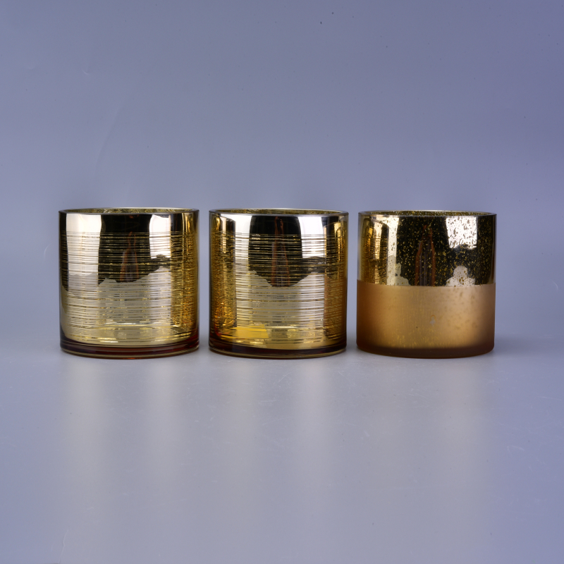 Plating half frosted gold cylinder glass candle holder