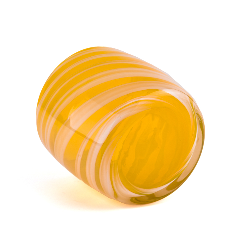 Luxury custom yellow striped glass candle jars wholesale
