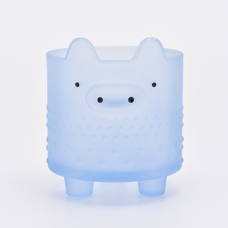 Lovely Piggy Glass Candle Holder Candles Jars Blue 412ML