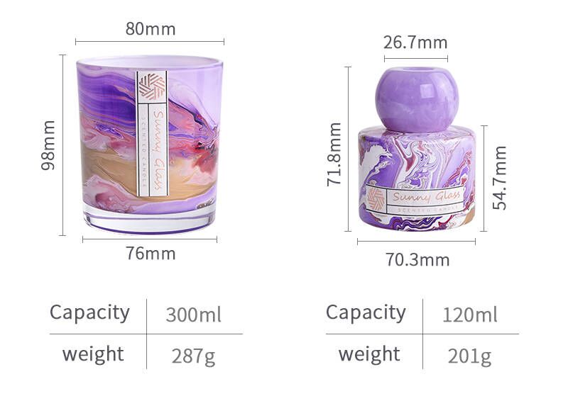Marble Glass Bottle Round glass candle holder with Aromatherapy Reed Diffuser Bottle Gift Packaging Box