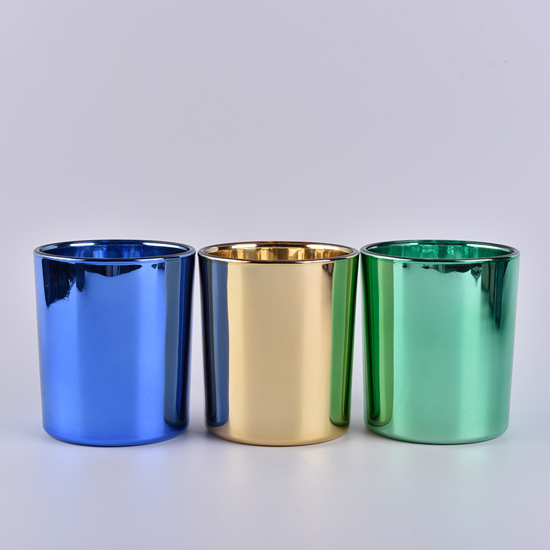 Electroplated blue Cylinder Glass Candle Holders