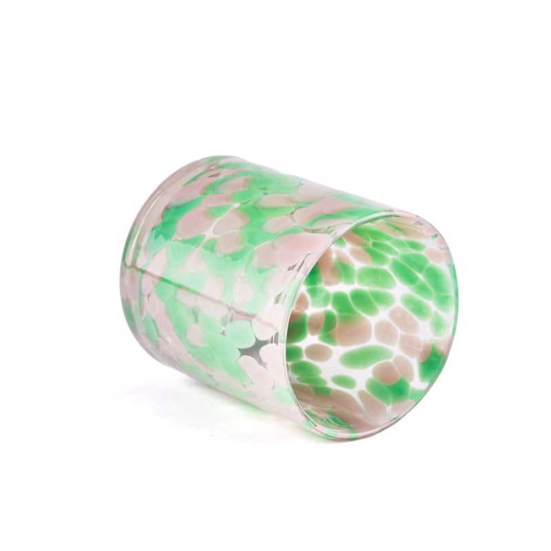 Custom green white spot glass candle jar wholesaler
