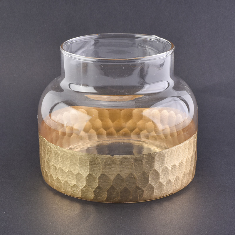 Hurricane glass candle jar with gold bottom Hurricane glass candle jar with gold bottom