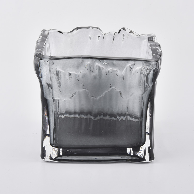 Gray Square Glass Candle Vessel