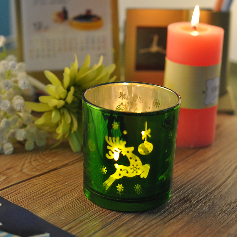 Moose pattern laser-engraved glass candle holder