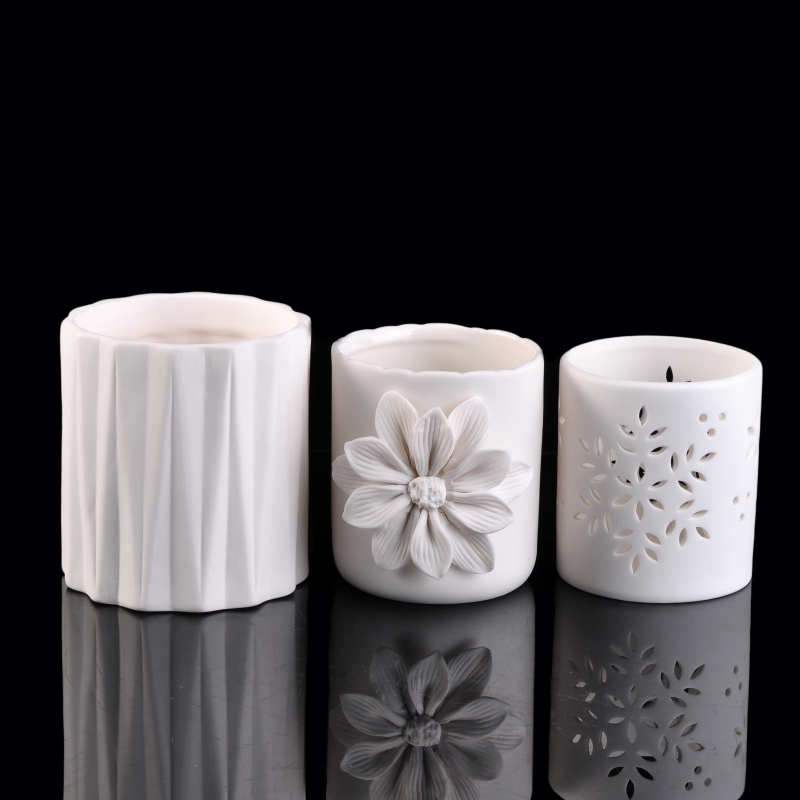 450ml white tree pattern ceramic candle jar