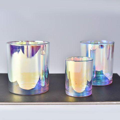 Rainbow effect glass candle holder 