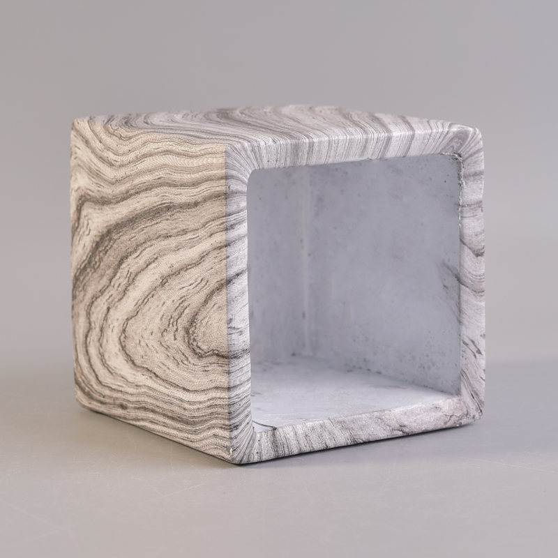 water transfer printing light color square concrete candle holder 