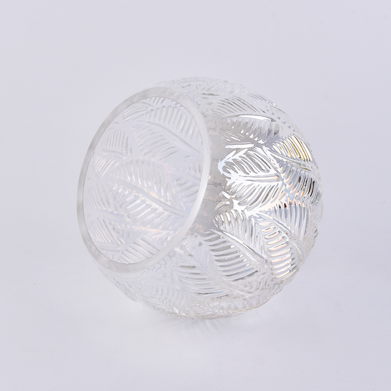 Ball shaped  luxurious glass candle container with leaves pattern