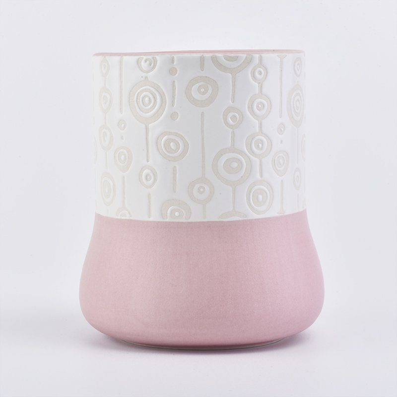 pink ceamic candle jar with unique pattern