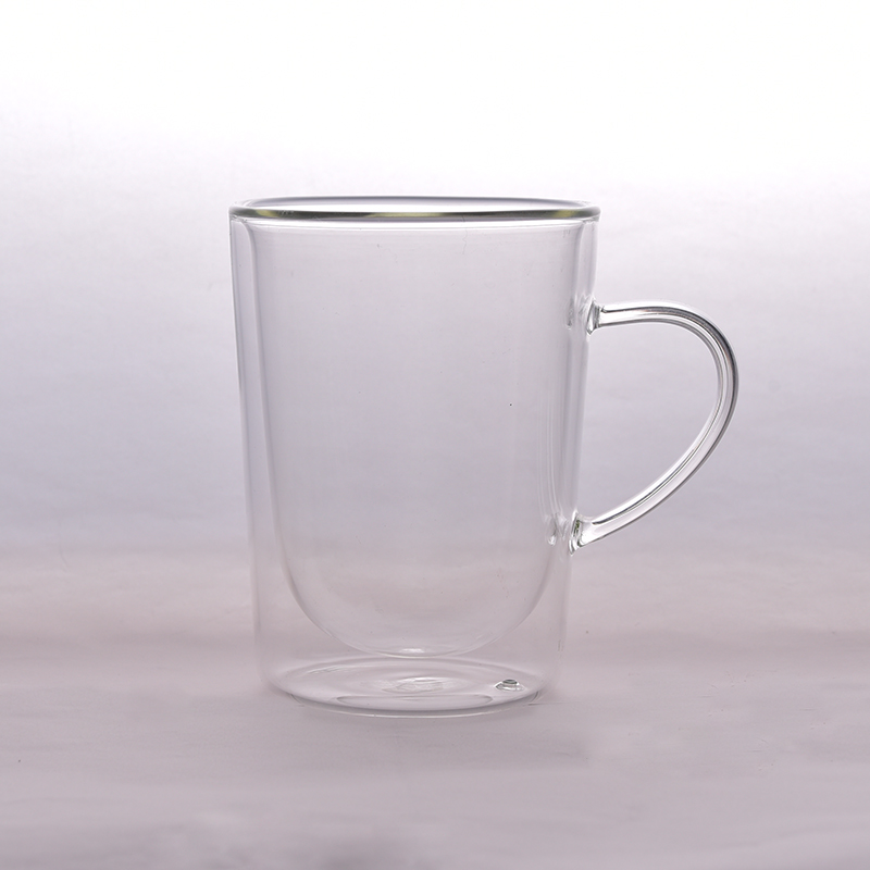 Europe style 9oz Borosilicate Custom double wall glass cup coffee mug tea cup with handle