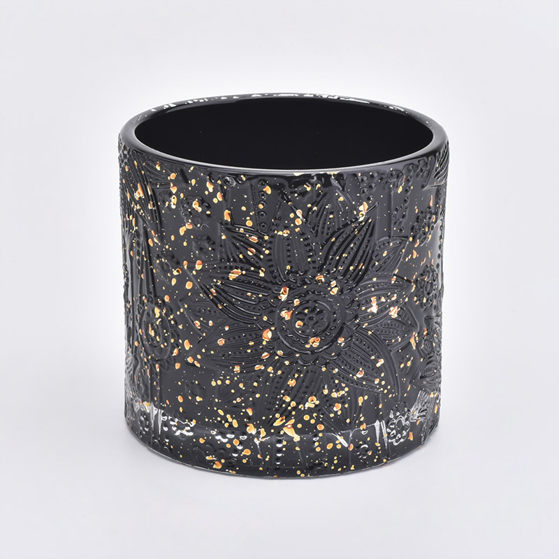 Black Cylinder Candle Holder With Gold Decoration