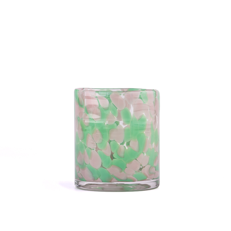 Custom green white spot glass candle jar wholesaler