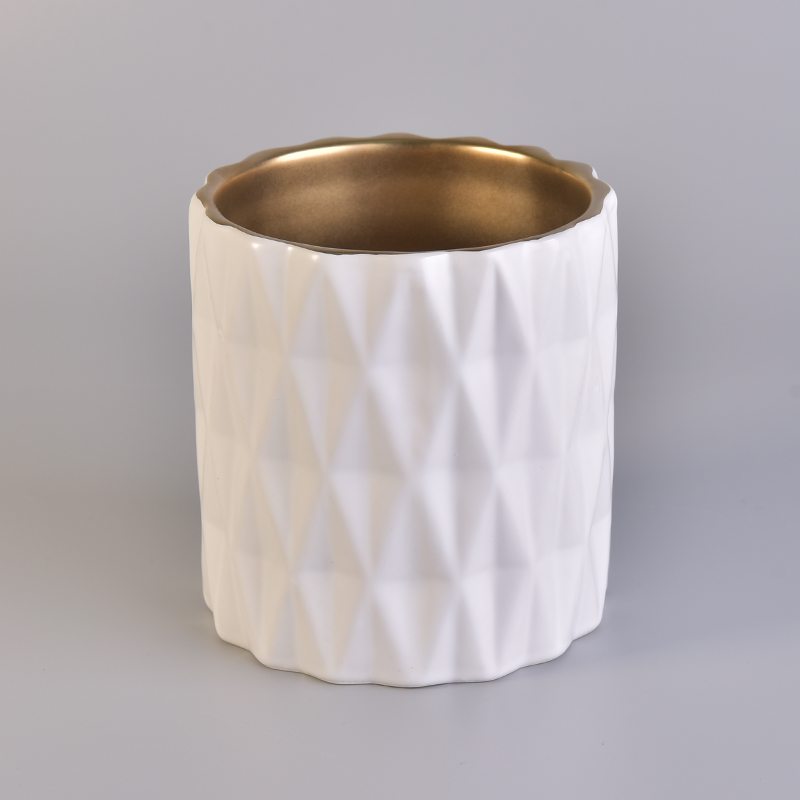 diamond pattern ceramic candle jar with golden inside