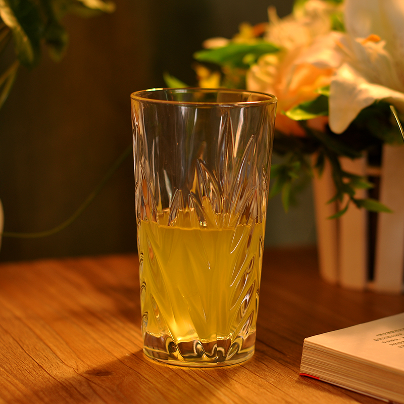 350ml trasparent leaves pattern glass drinking cup