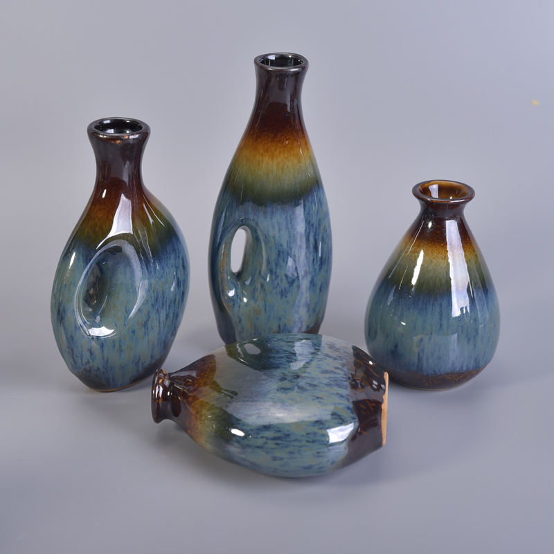 Multi-color flambed glaze ceramic aroma bottle