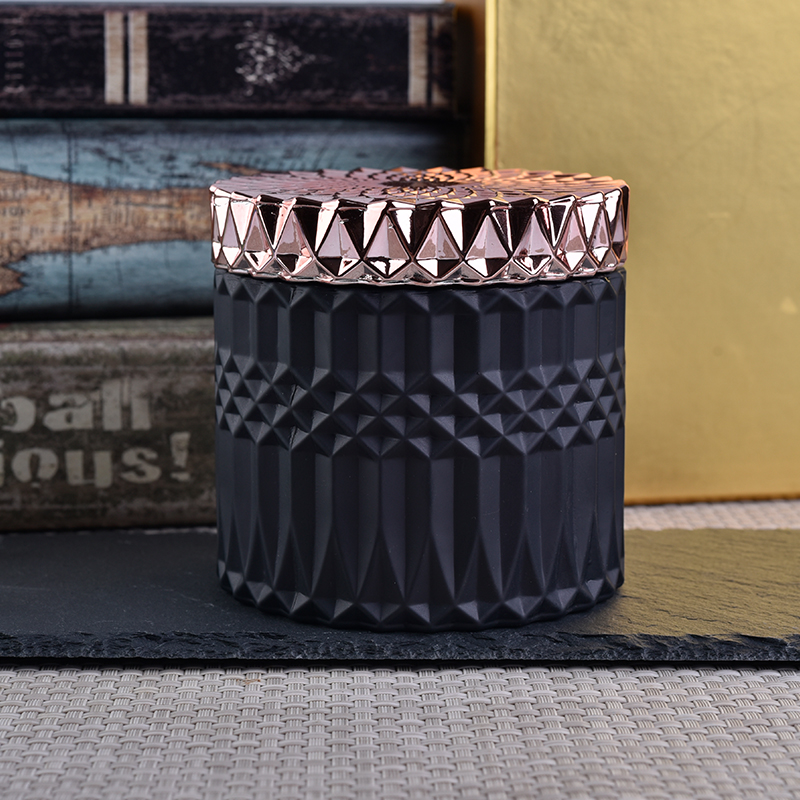 Geometric Matte Black Candle Jar Holder With Lids Home Decor