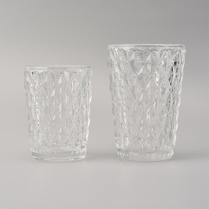 Wholesales Pearl White Glass Candle Vessel with Diamond Pattern Wholesales Pearl White Glass Candle Vessel with Diamond Pattern