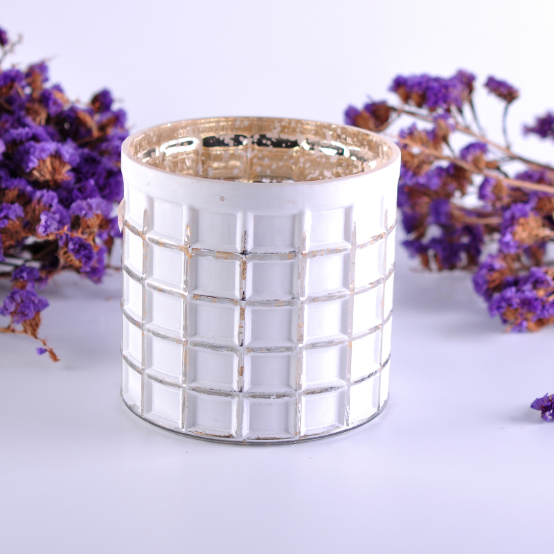 Diamond embossed square white glass candle holder Diamond embossed square white glass candle holder