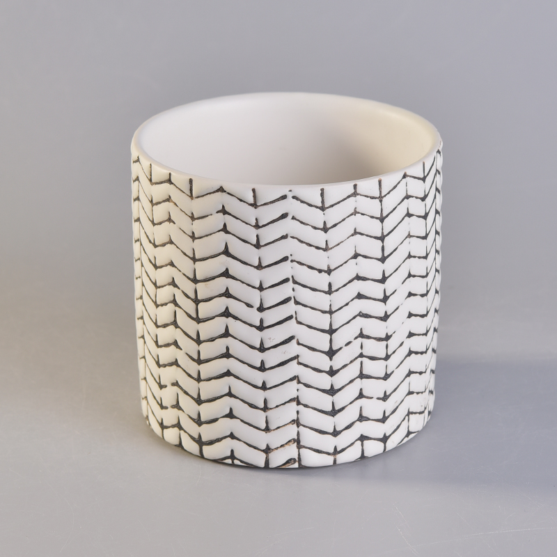 Woven pattern ceramic candle jar