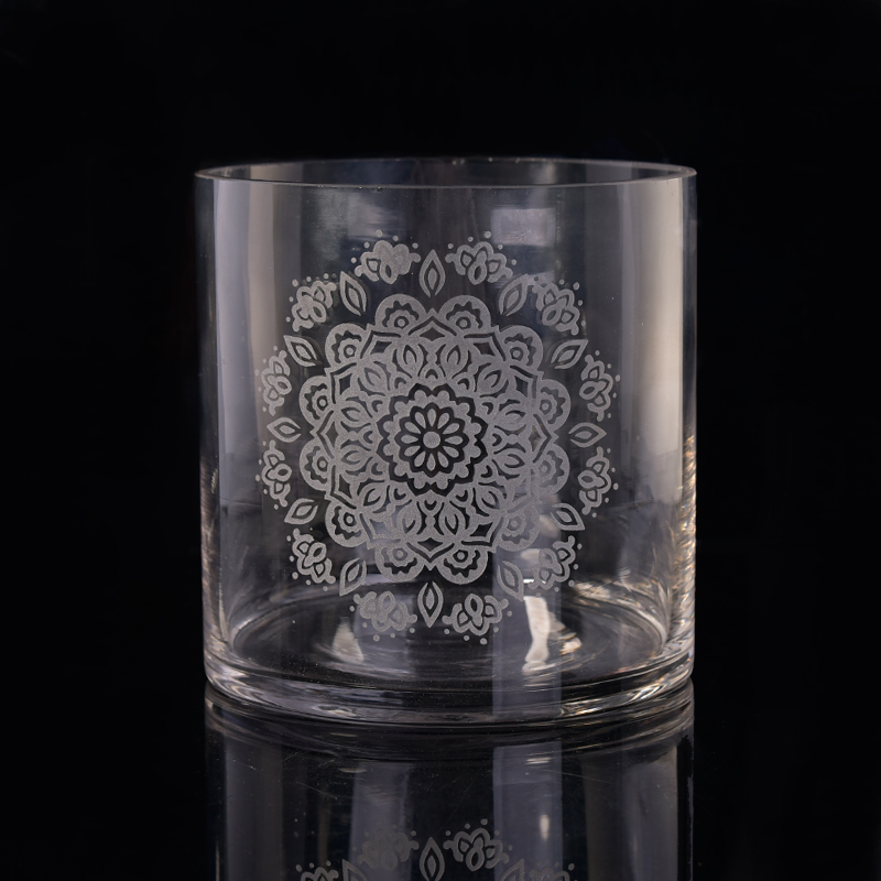 Flower pattern sculpture glass candle holder 