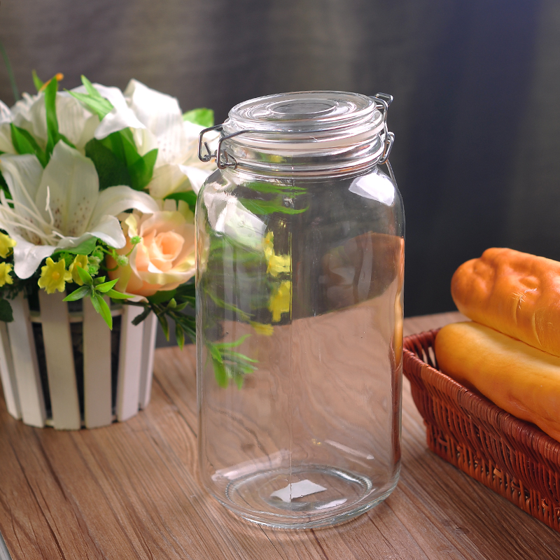 2L transparent glass jar with lid