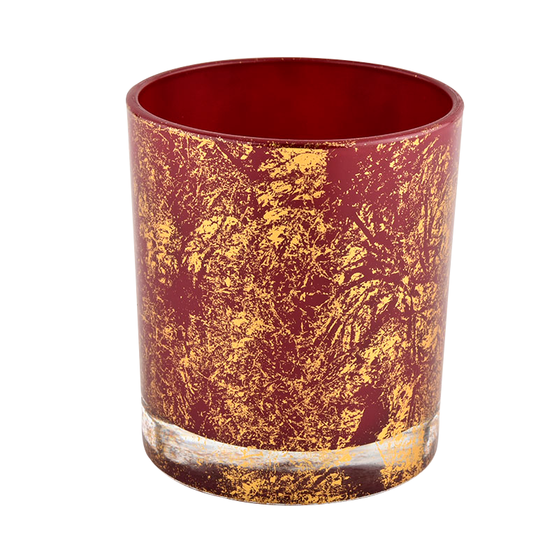 Luxury customized gold printing dust and red glass candle jar