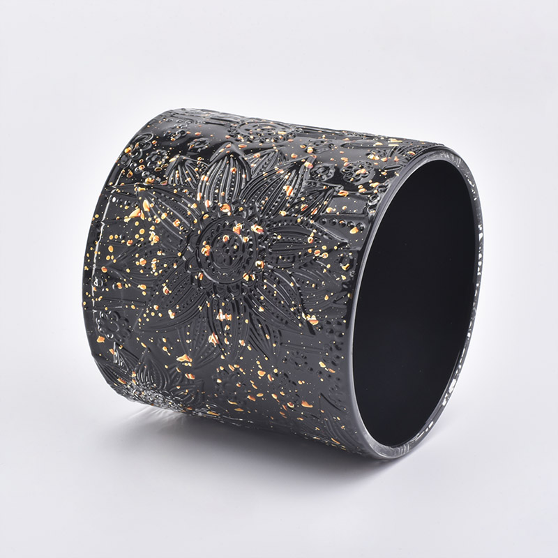 Black Cylinder Candle Holder With Gold Decoration