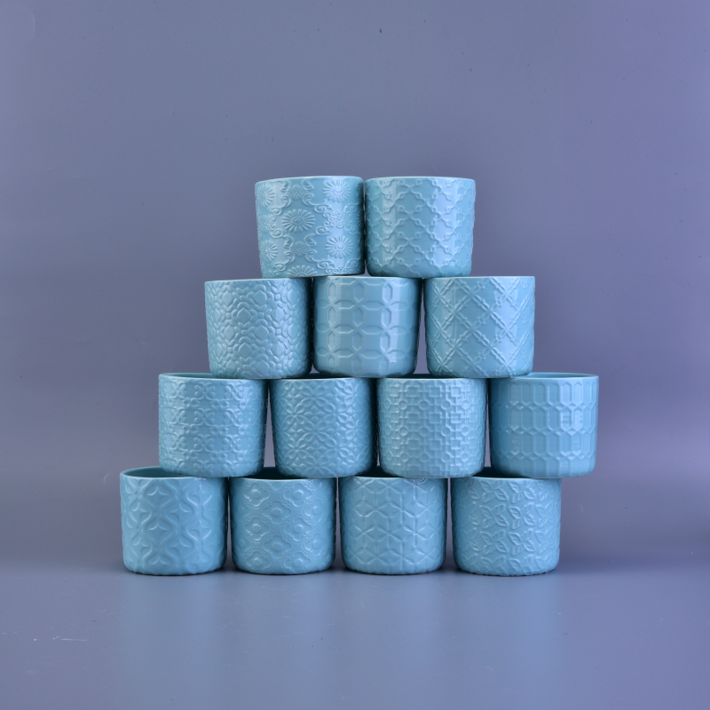Blue matte ceramic candle holder with embossed pattern
Blue matte ceramic candle holder with embossed pattern