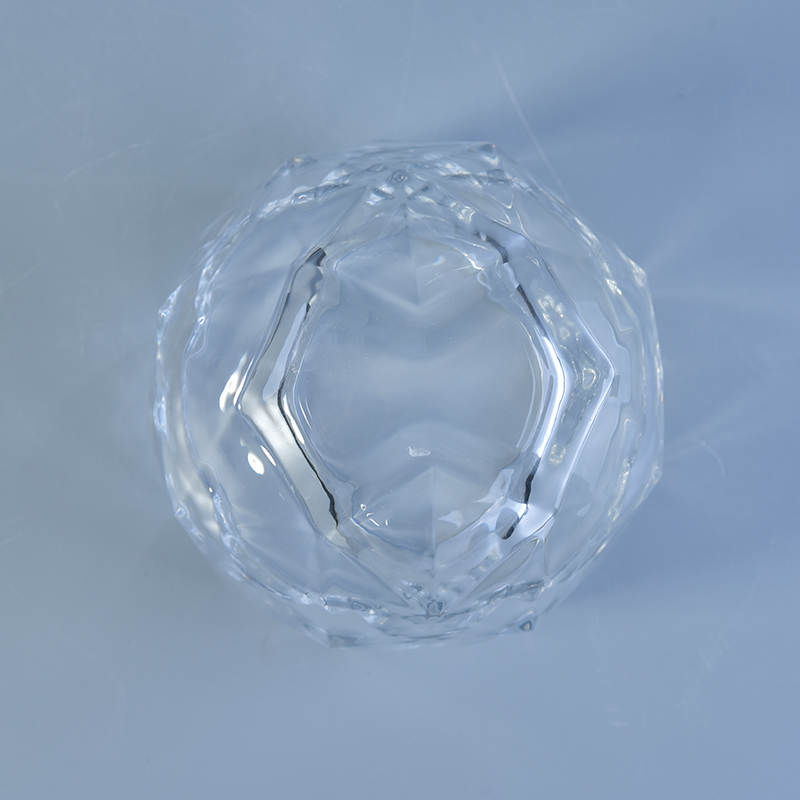 Diamond cut crystal round glass candle holders