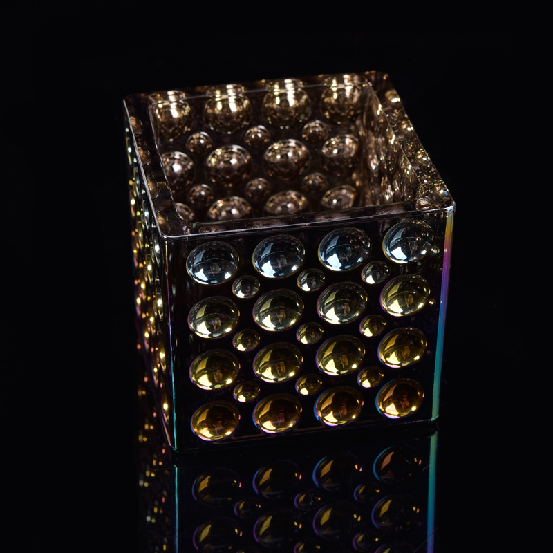 Beautiful Christmas gift color electroplate square glass candle holders