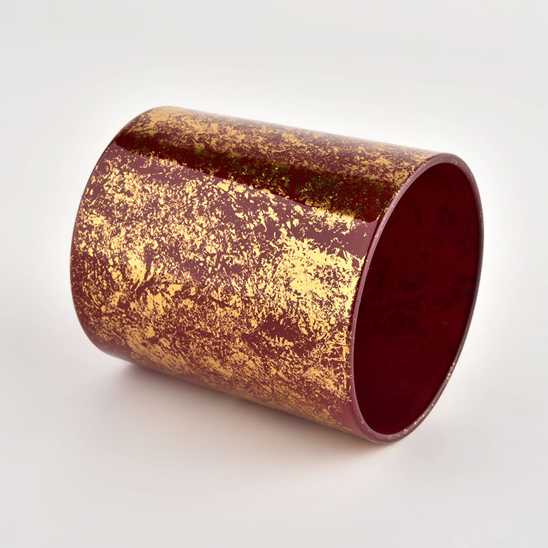 Luxury customized gold printing dust and red glass candle jar