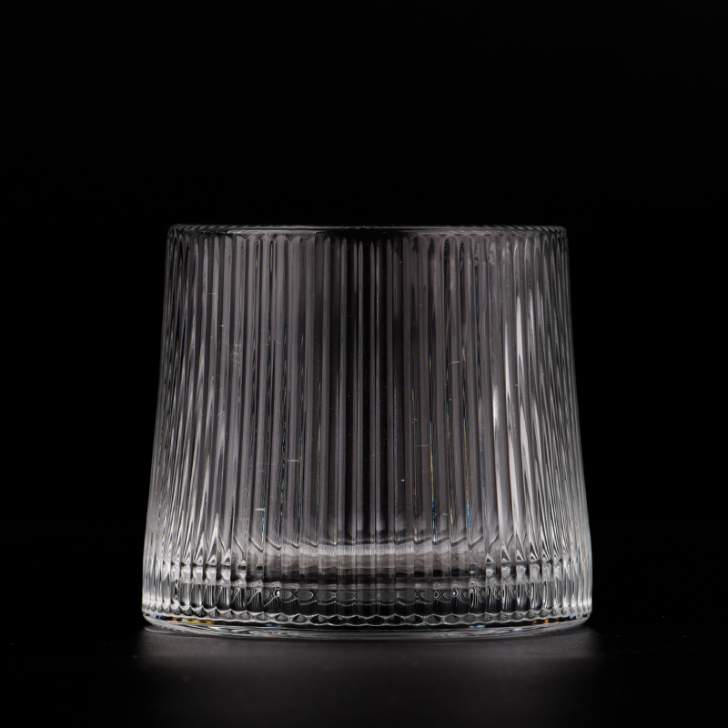 Wholesale popular 6oz empty glass candle holder vertical stripe clear glass jars