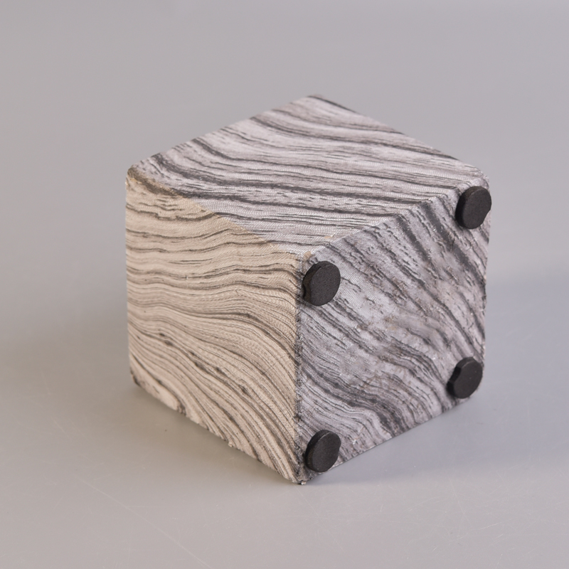 White square concrete candle holder with brown stripes pattern