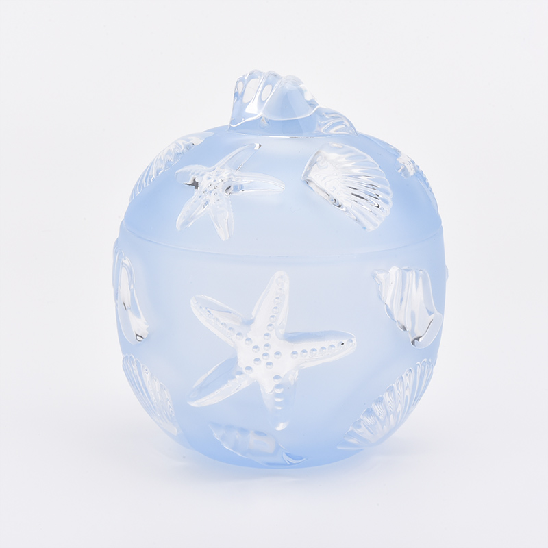 400ml light blue star shape glass candle jar with lid