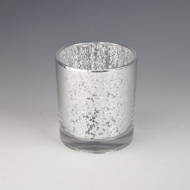 White plating cylinder glass candle holder with laser dots 300ml