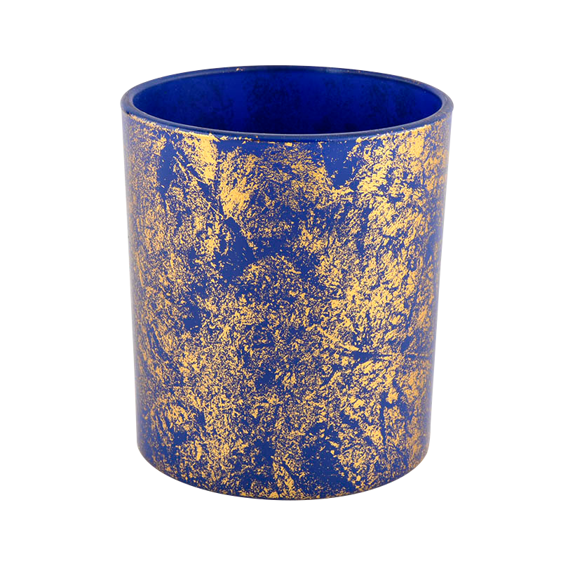 Wholesale Wedding Decoration golden printing bule Glass Candle Jar